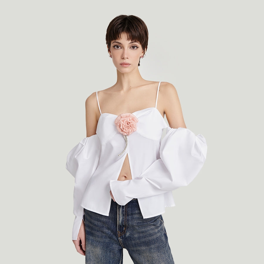 DEAR JOSÉ - PSYCHE puff-sleeve off-the-shoulder blouse in white organza