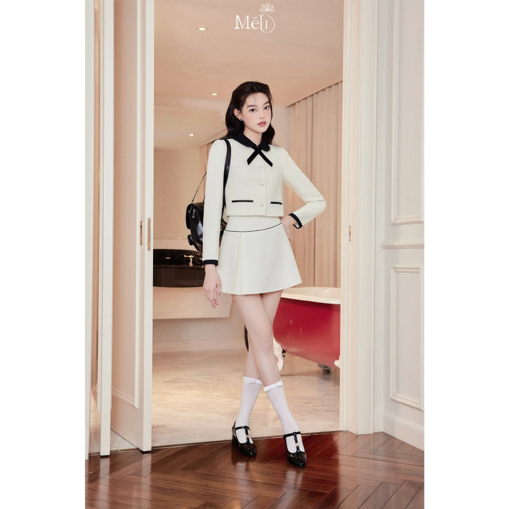 Short straight cream tex shirt + flared cream tex skirt - Méli design