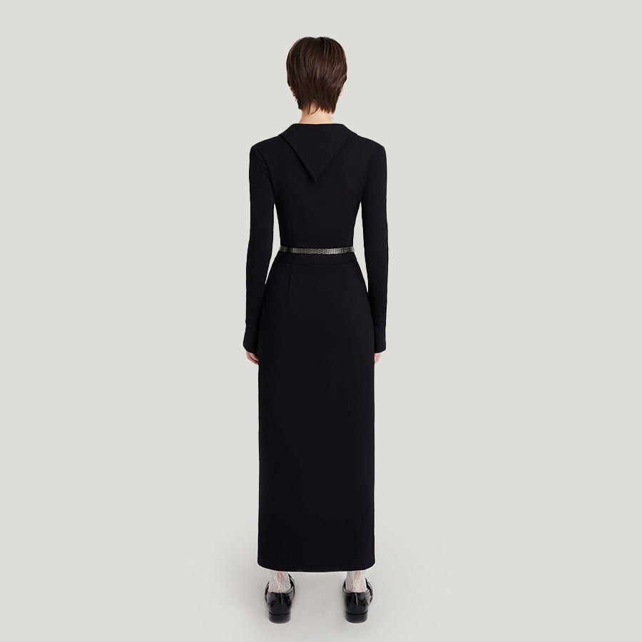 DEAR JOSÉ - SCARLET long sleeve midi dress in black jersey fabric