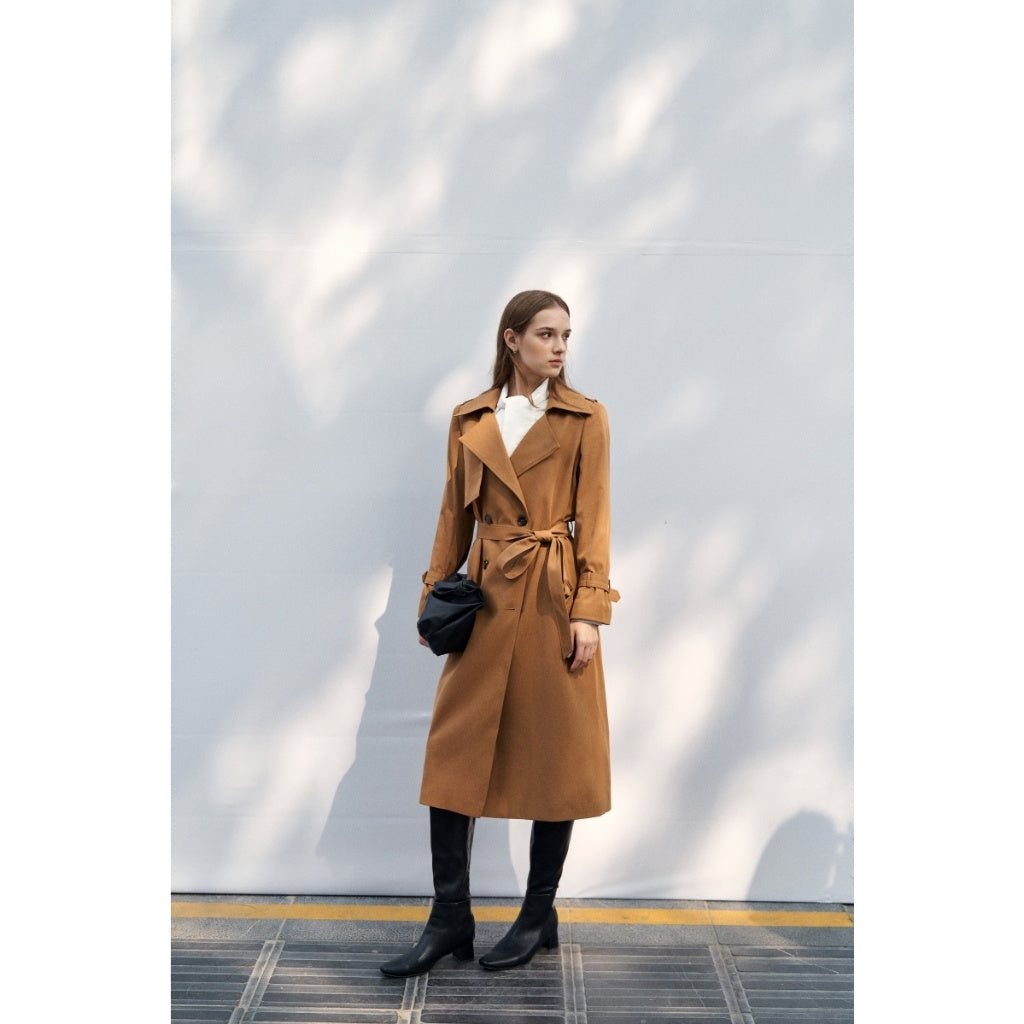 MONO TALK oversize trenchcoat with middle belt, back slit, silk lining MOF23W-T70001TK