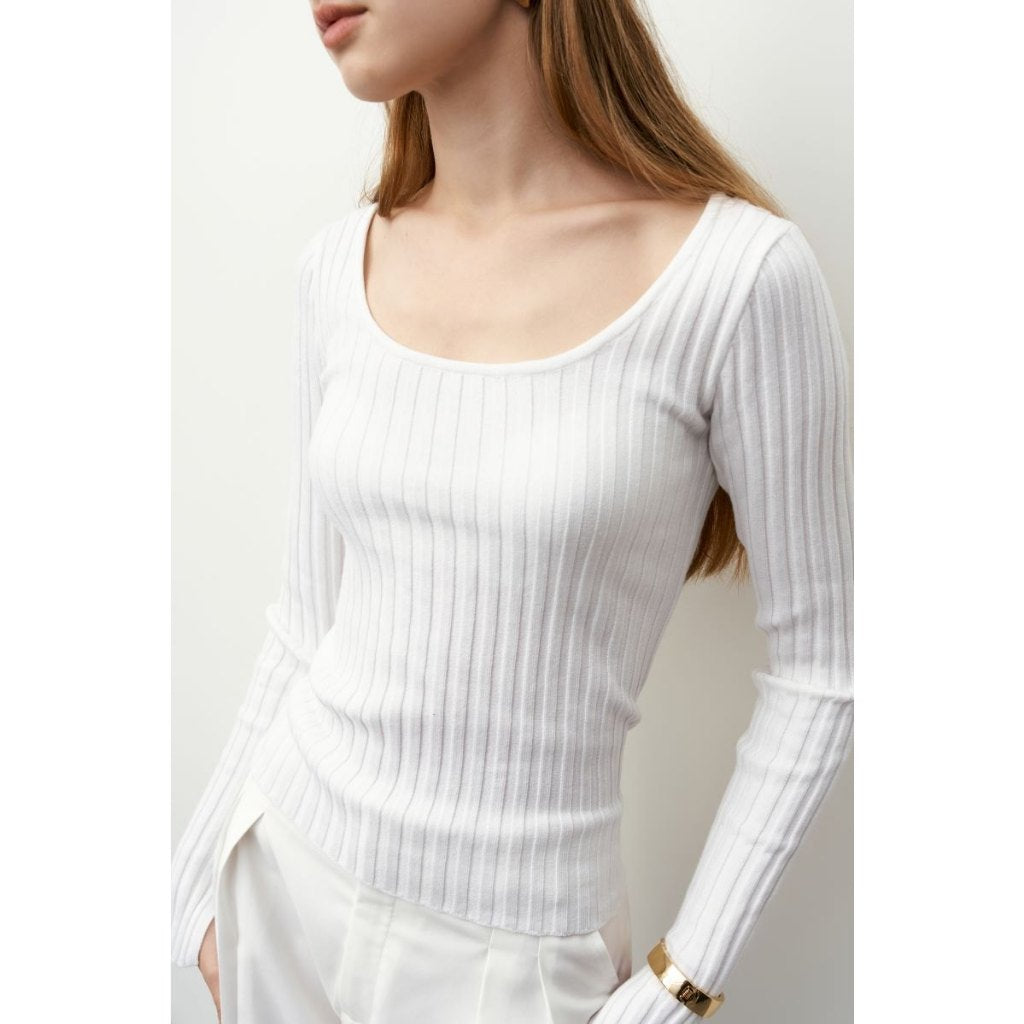 MONO TALK 100% rabbit wool sweater with ribbed round neck and stripes MCS23W-T30004TK