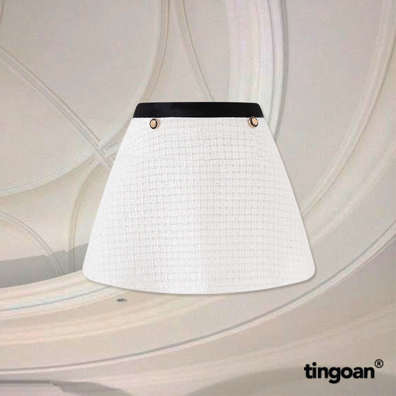 TINGOAN® - White tweed waistband skirt with black trim and 2 buttons ROSE TEA SKIRT/WH