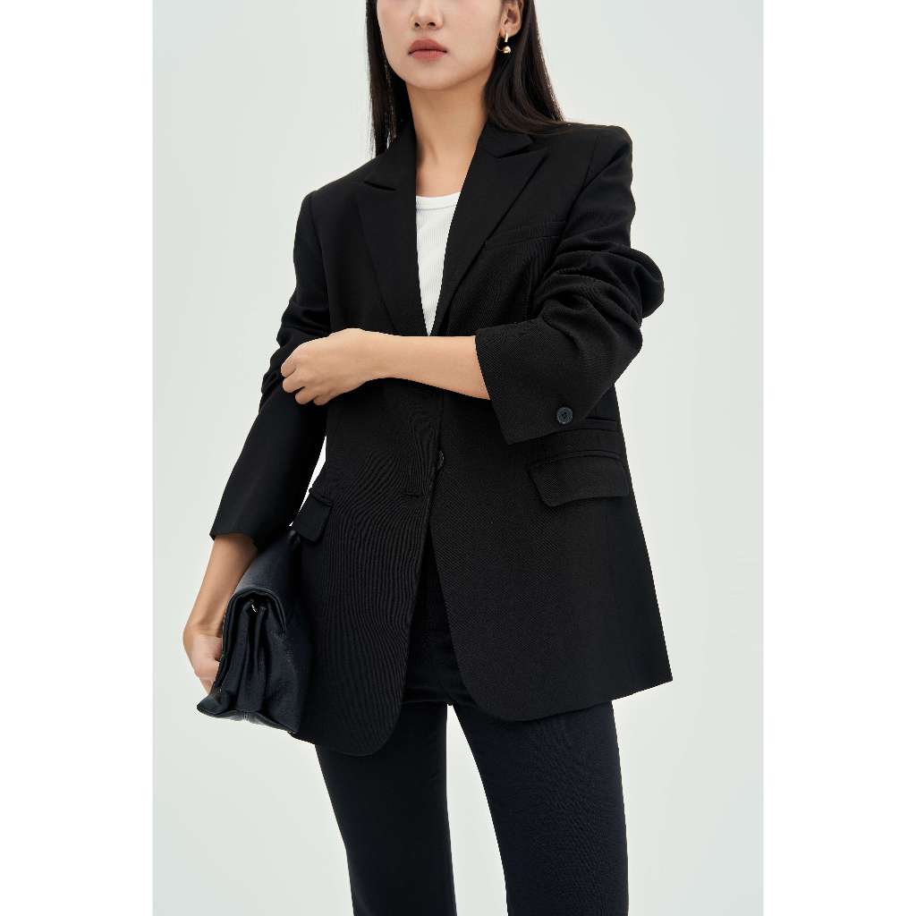 Áo Khoác Blazer MONO TALK dáng Oversize Giao 1 Hàng Khuy Cúc Trang Trí Vân Gỗ T40004TK