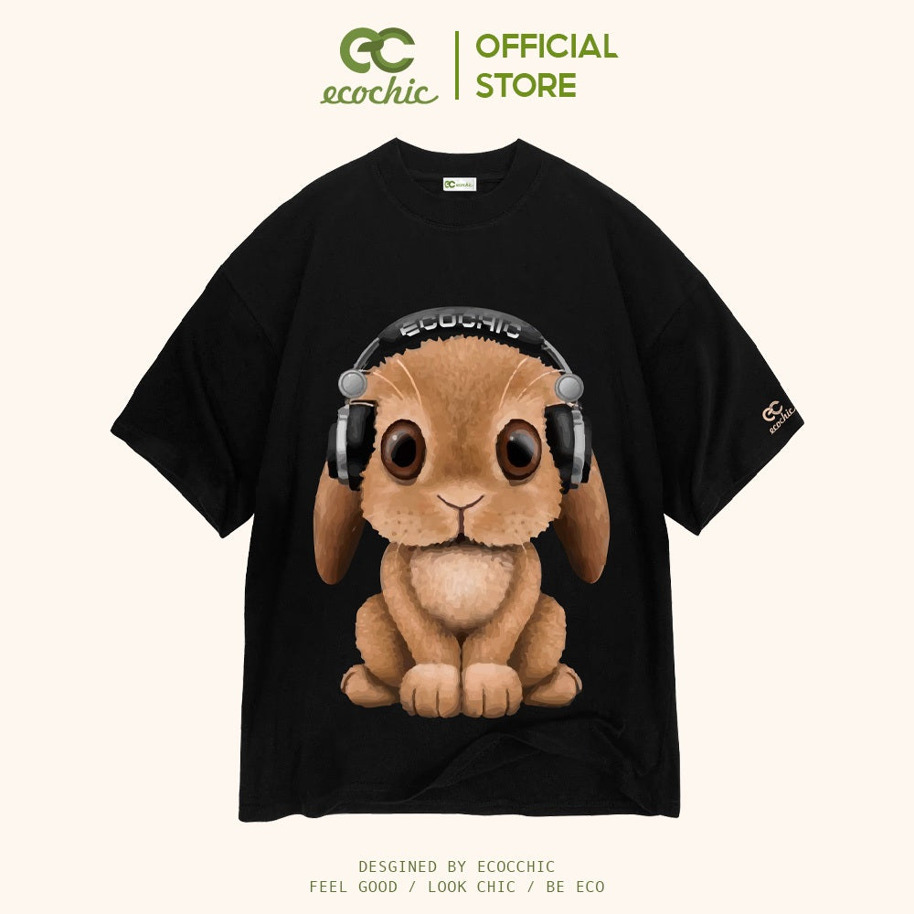 ECOCHIC RABBIT HEADPHONE T-Shirt Tee Local Brand Genuine Unisex Loose Form Oversize Premium Cotton 100% F649 