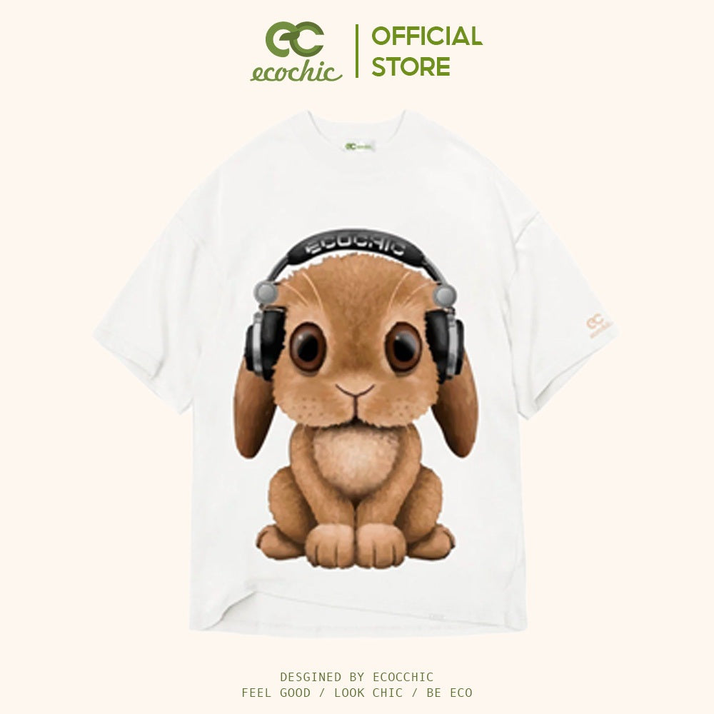 ECOCHIC RABBIT HEADPHONE T-Shirt Tee Local Brand Genuine Unisex Loose Form Oversize Premium Cotton 100% F649 