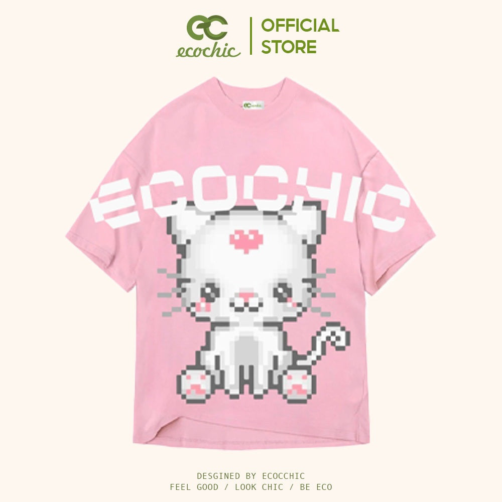 ECOCHIC PIXEL-CAT T-Shirt Tee Local Brand Genuine Unisex Loose Form Oversize Premium Cotton 100% F630 