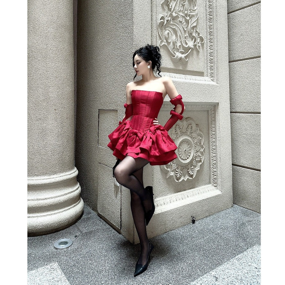 [Limited Edtion] Haze Corset Flared Dress with Bow and Gloves LSEOUL V2301581 