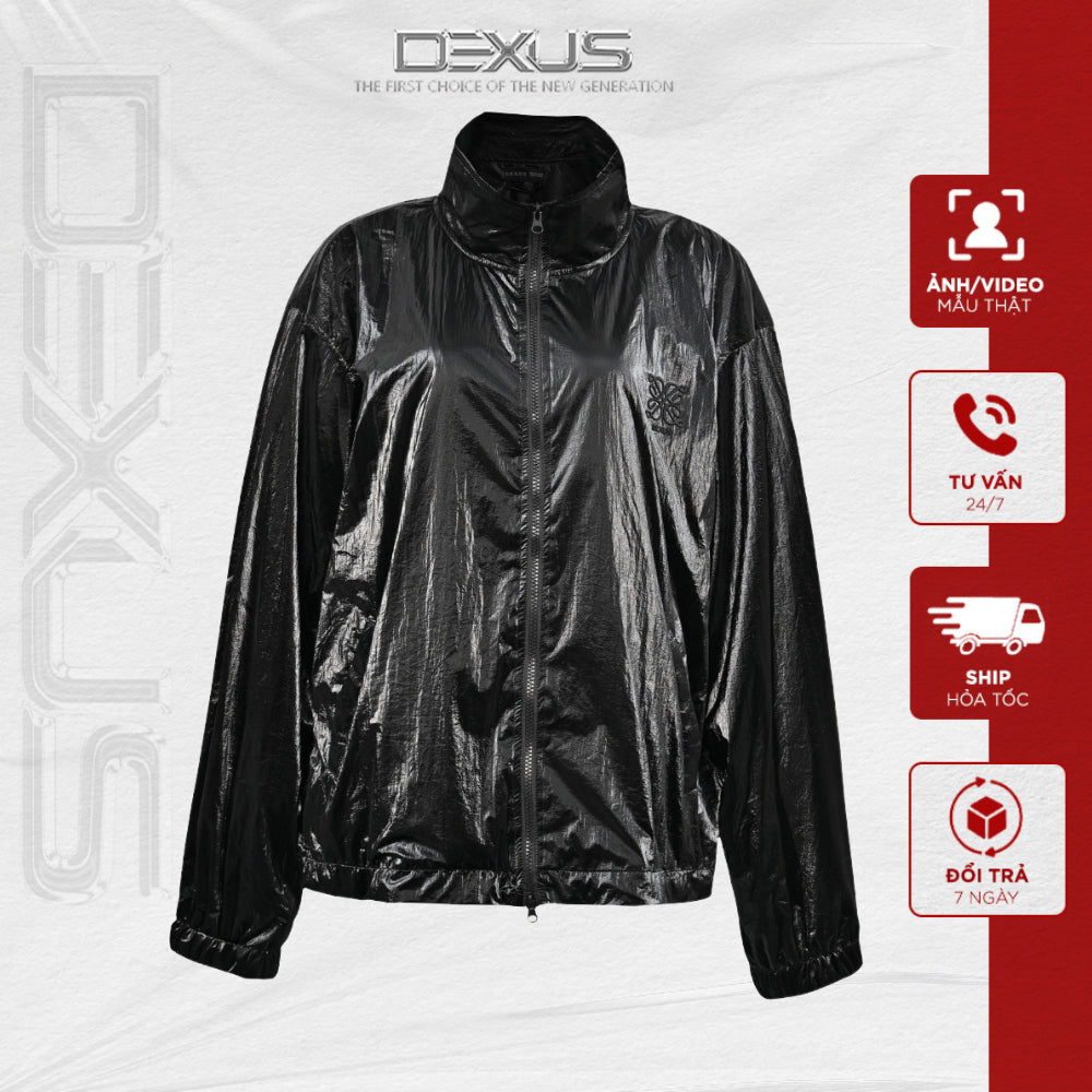 Women's Dexus Printed Long-Sleeved Black Windbreaker _DXA70448