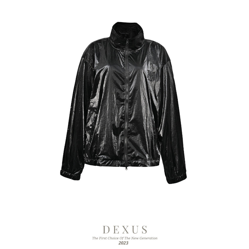 Women's Dexus Printed Long-Sleeved Black Windbreaker _DXA70448