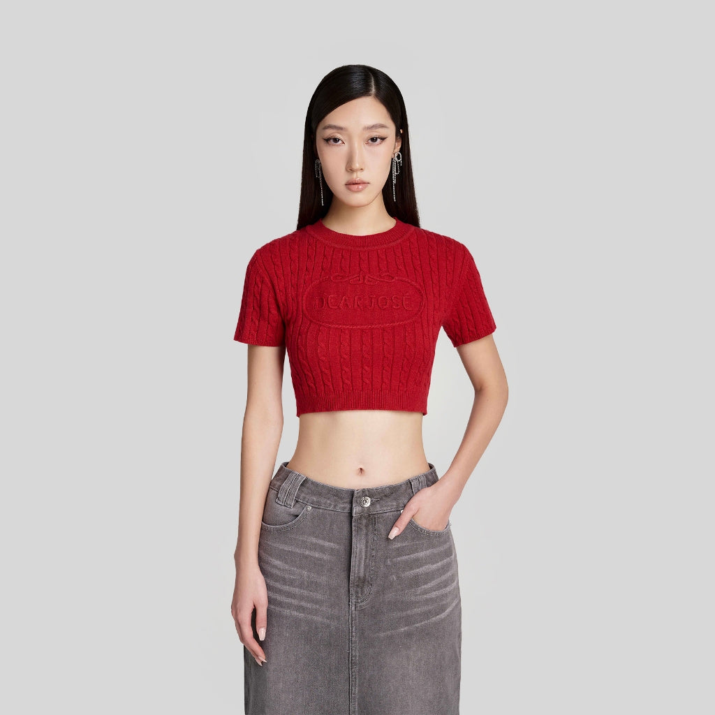 DEAR JOSÉ - Áo Nami Chunky kiểu croptop vải knit đỏ