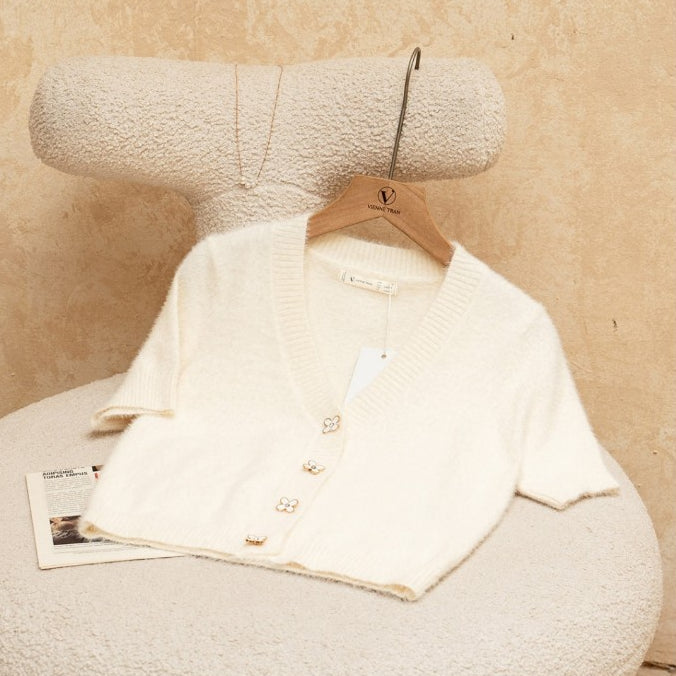 VIEN TRAN V61W23Q029 short-sleeved V-neck wool sweater