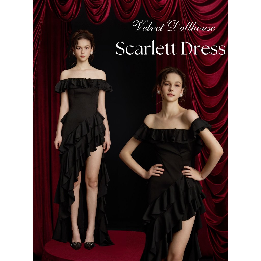 Đầm dài maxi trễ vai chất Tafta tua rua xẻ tà, khoét lưng gợi cảm, sang trọng - Scarlett Dress AMELIE