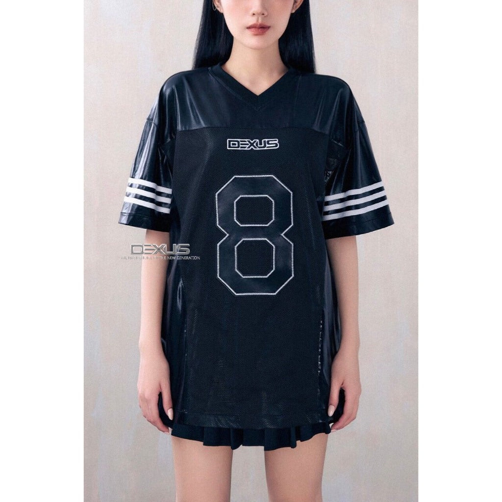 Women's Cotton Leather Short-sleeved T-shirt from Loose and Marked Pants, Personality Black DEXUS JERSEY_DXA140508