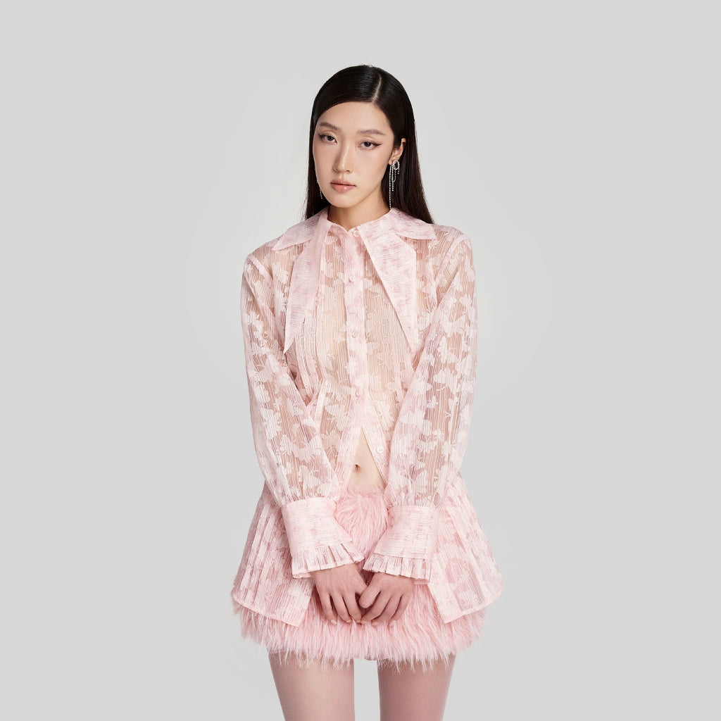 DEAR JOSÉ - Mothra butterfly collar shirt in pink organza