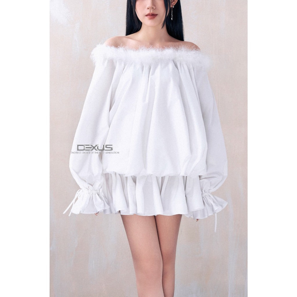 Elegant Lady's White Off-the-Shoulder Dress / Skirt BABY BOO DOVE_DXA70774