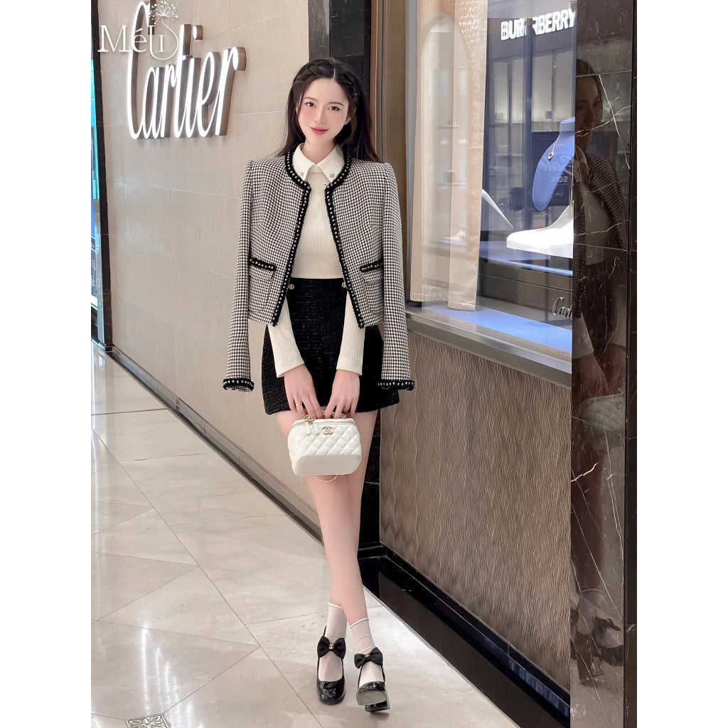 Cream black striped tex jacket - Material: cream black striped tex jacket, shape: straight with shoulder pads - Méli design