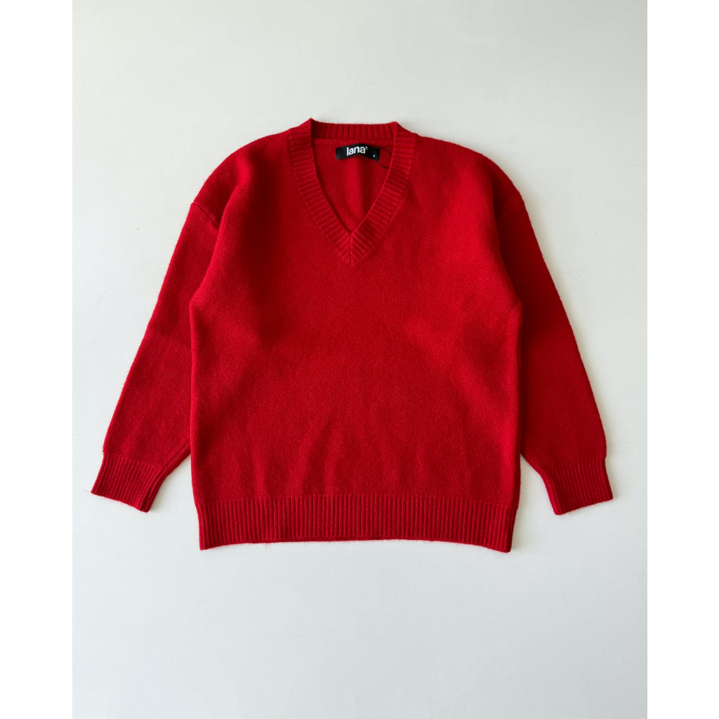 Loose-fitting Red Cardigan Sweater | 4139 | Lana Official