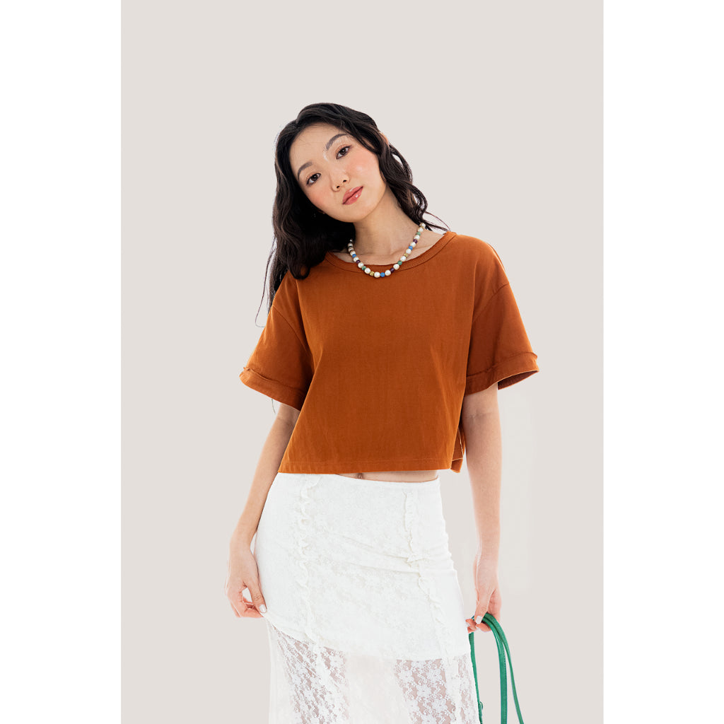 LIBÉ WORKSHOP - Dark orange cropped t-shirt