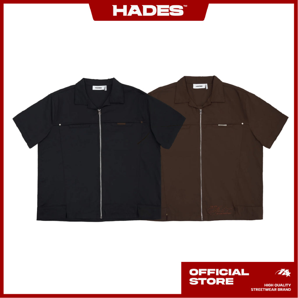 UNISEX COLLAR ZIP SHIRT KAKI SLEEVE SHIRT - GENUINE HADES BRAND