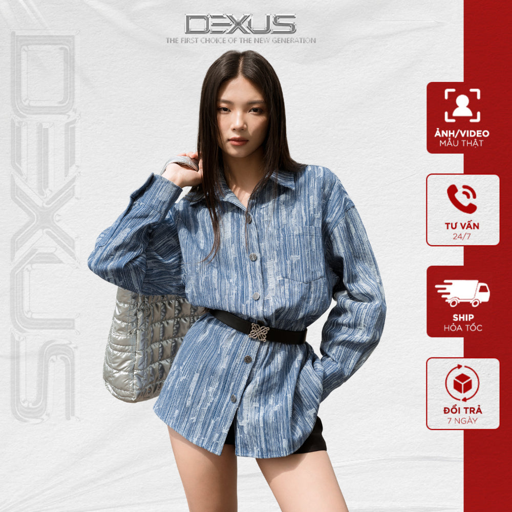 Set Áo Kẻ Dài Tay Mix Quần Short Nữ   DENIM DEXUS SET_DXA70762 + DXQ70174