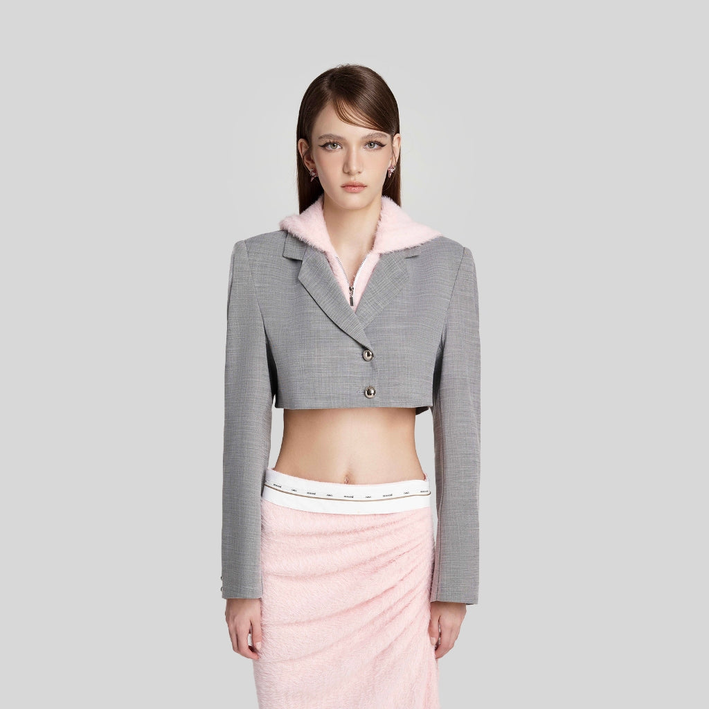 DEAR JOSÉ - Spring storm crop top jacket in gray chino fabric