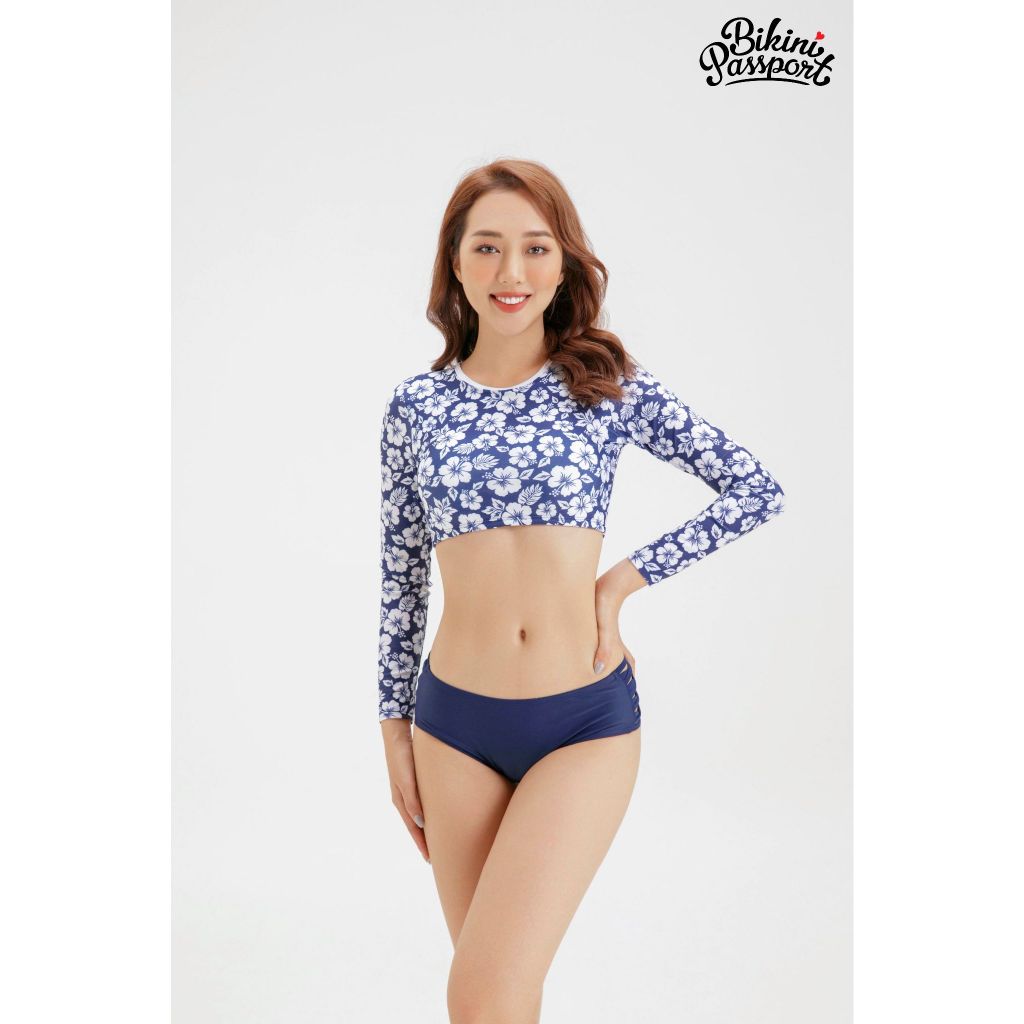 Quần bơi Nữ BIKINI PASSPORT kiểu thấp đan dây- màu Xanh Navy - BS134_NV