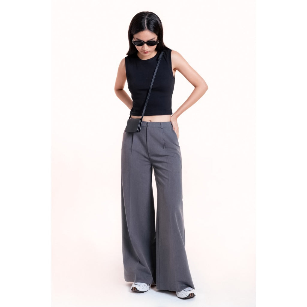 LIBÉ WORKSHOP - Gray wide-leg trousers in wrinkle-free material