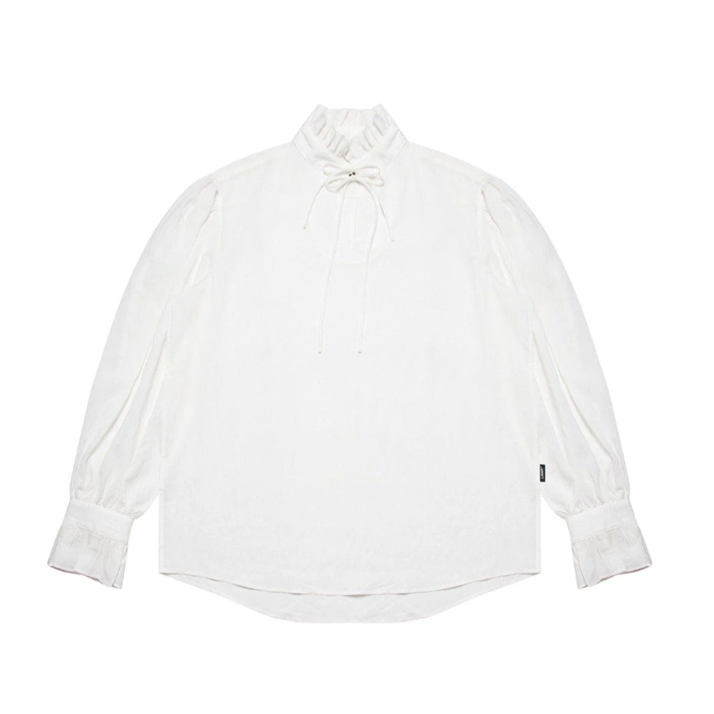 AETHER RUFFLE SHIRT Unisex Linen Long Sleeve Shirt - White/ Black