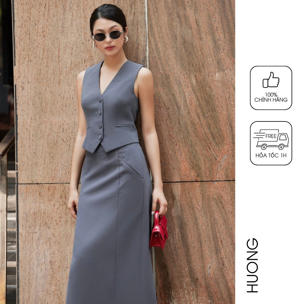 Áo gile ghi đá 4 cúc HUONG BOUTIQUE BSGILE01