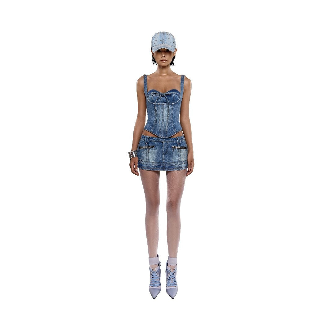 Jean Set Corset Top with 2 Cups + Low Waist Skirt Y2K Enal Retro Sexy B24031393 LSEOUL 