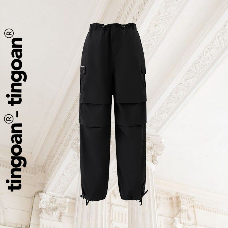 TINGOAN® - DANI PANTS/BL black drawstring elastic waistband pants