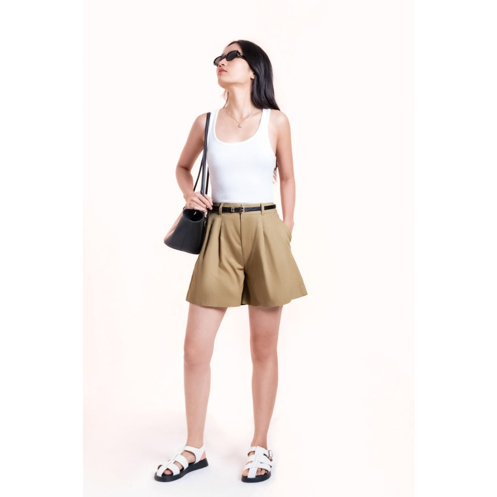 LIBÉ WORKSHOP - Beige pleated khaki short pants