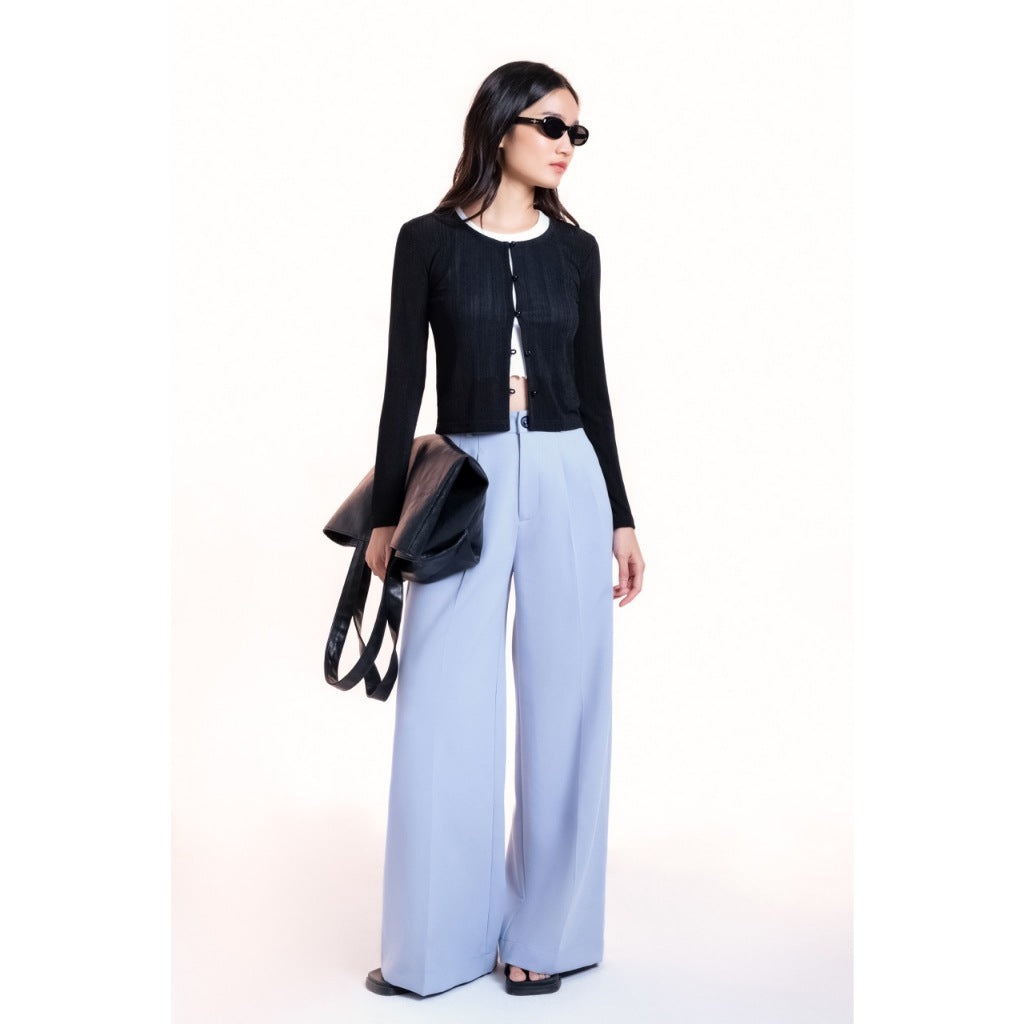 LIBÉ WORKSHOP - Wide leg trousers made of wrinkle-free material in light blue color