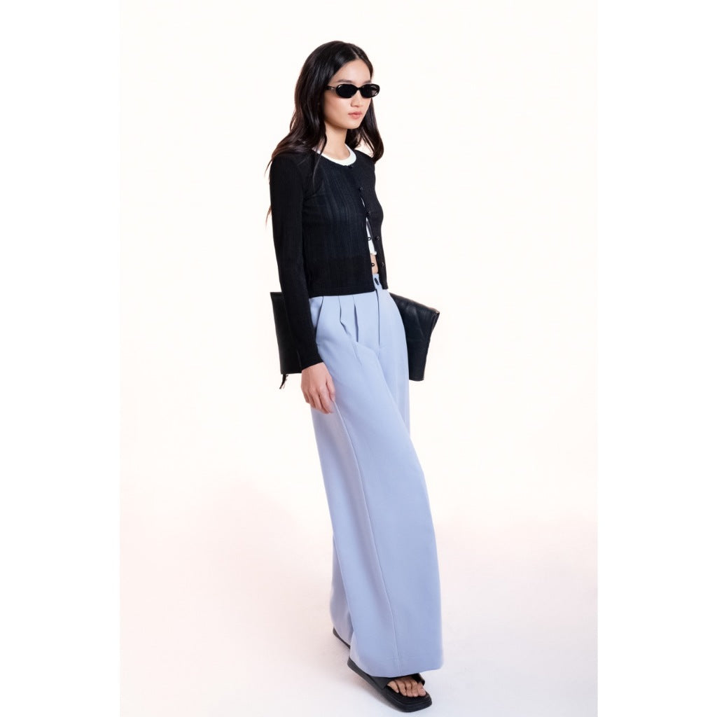 LIBÉ WORKSHOP - Wide leg trousers made of wrinkle-free material in light blue color