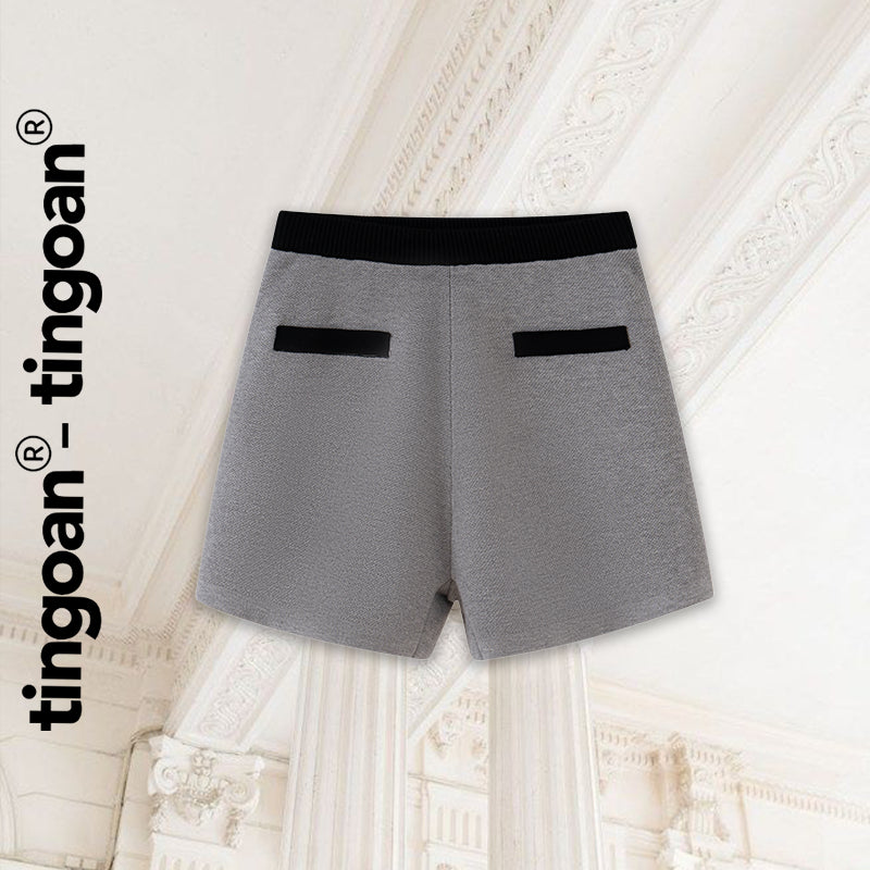 TINGOAN® - Gray wool high-waist shorts with black pocket trim NAOMI SHORT(FREESIZE)/GR