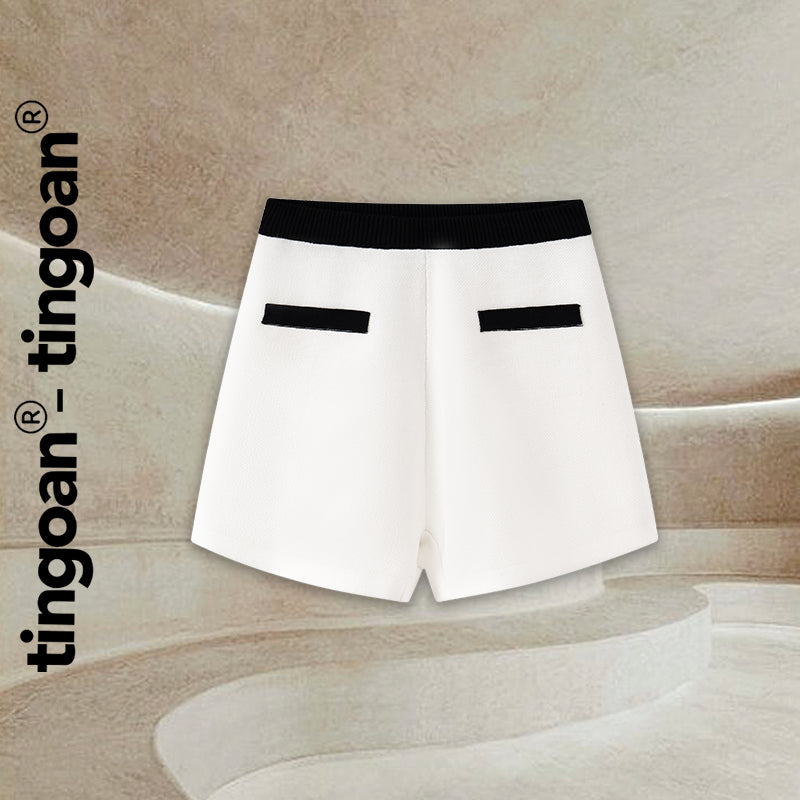 TINGOAN® - White wool high-waist shorts with black pocket trim NAOMI SHORT(FREESIZE)/WH