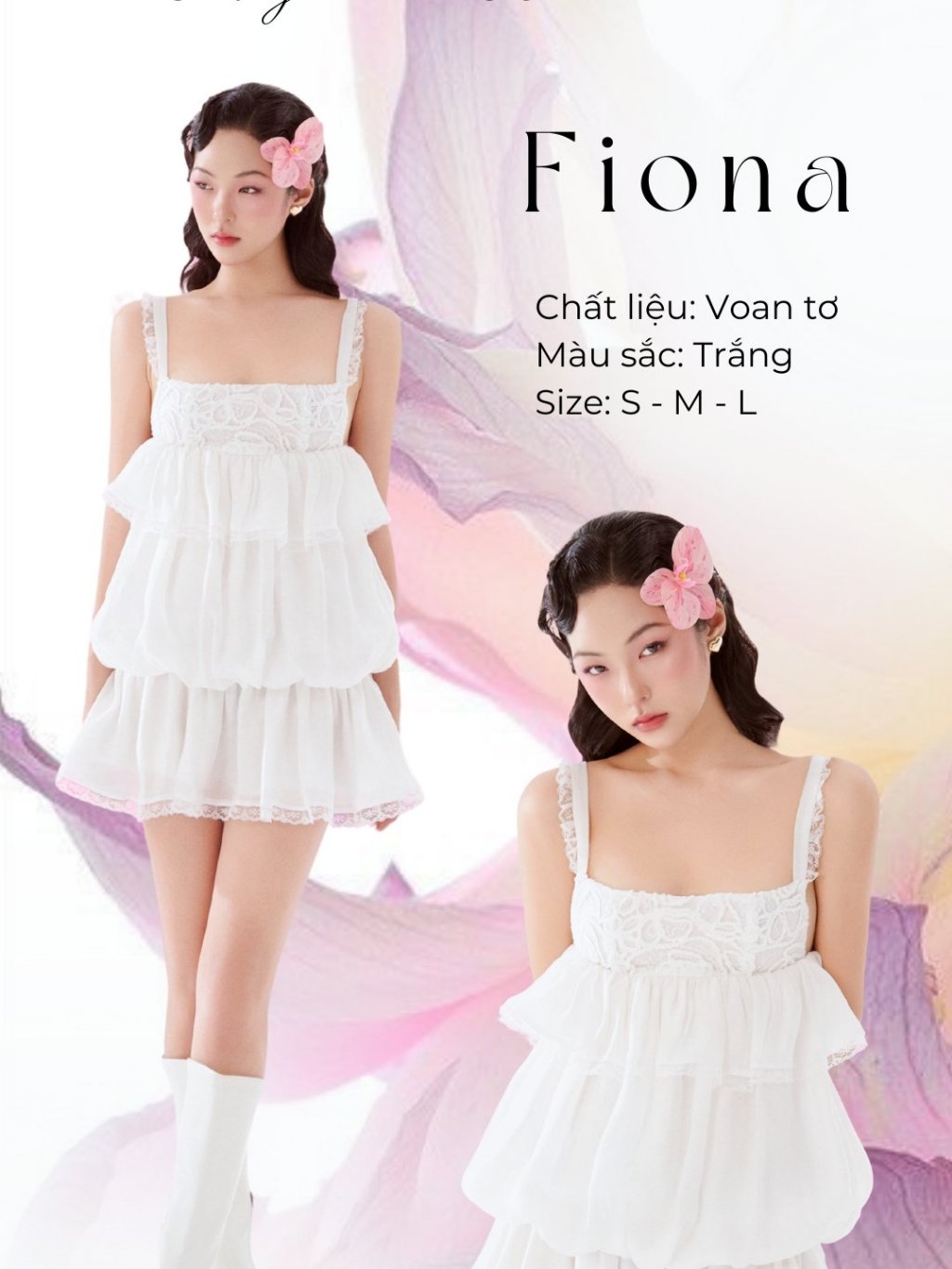 White dress with two separate bust straps made of high quality silk chiffon - Fiona Dress AMELIE