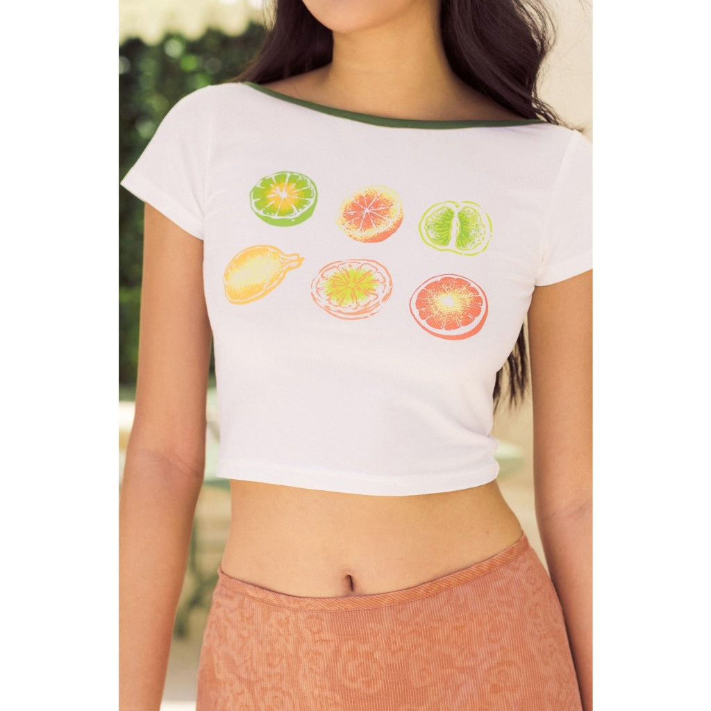 LIBÉ WORKSHOP - White Y2K print slim crop top