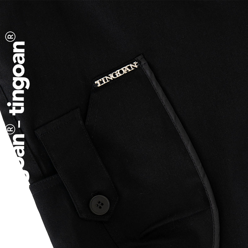 TINGOAN® - Black khaki pants with box edges and pockets on both sides with YEY PANTS/BL hem belt