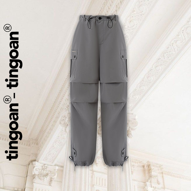 TINGOAN® - Elastic pants with drawstring waist with gray hem DANI PANTS/GR