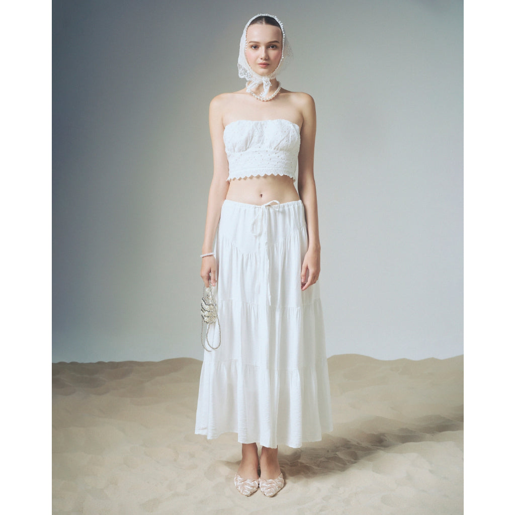 Delanèi Summer Ruffled Layered Silk Skirt with Drawstring Waist | 4220 | Lana Official