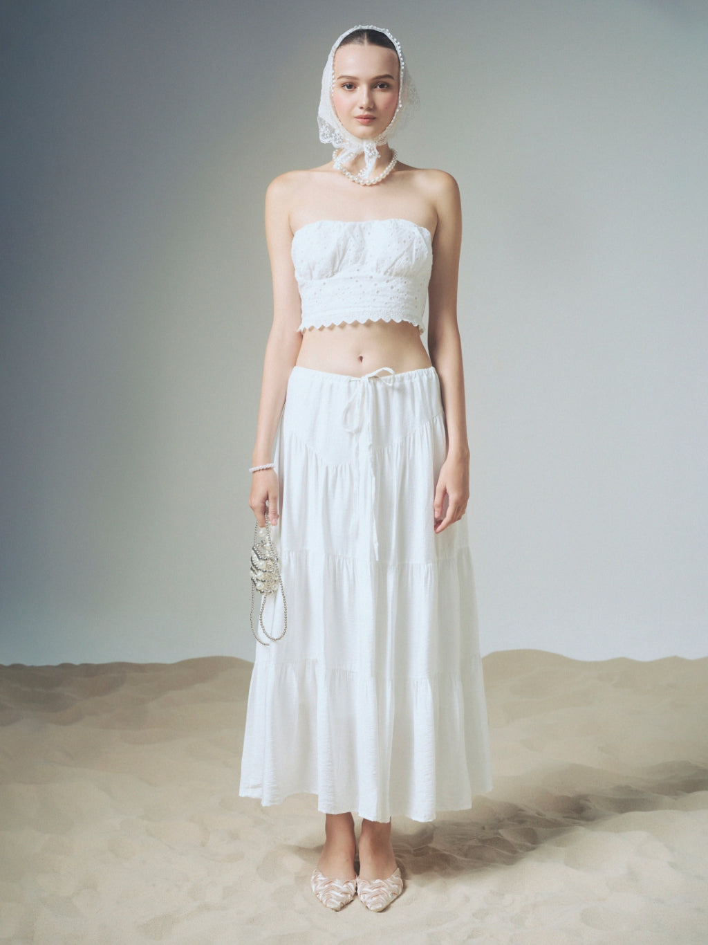 Delanèi Summer Ruffled Layered Silk Skirt with Drawstring Waist | 4220 | Lana Official