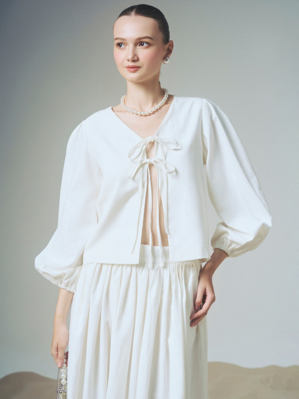 Sicilian Bow Tie Puff Sleeve Blouse | 4259 | Lana Official