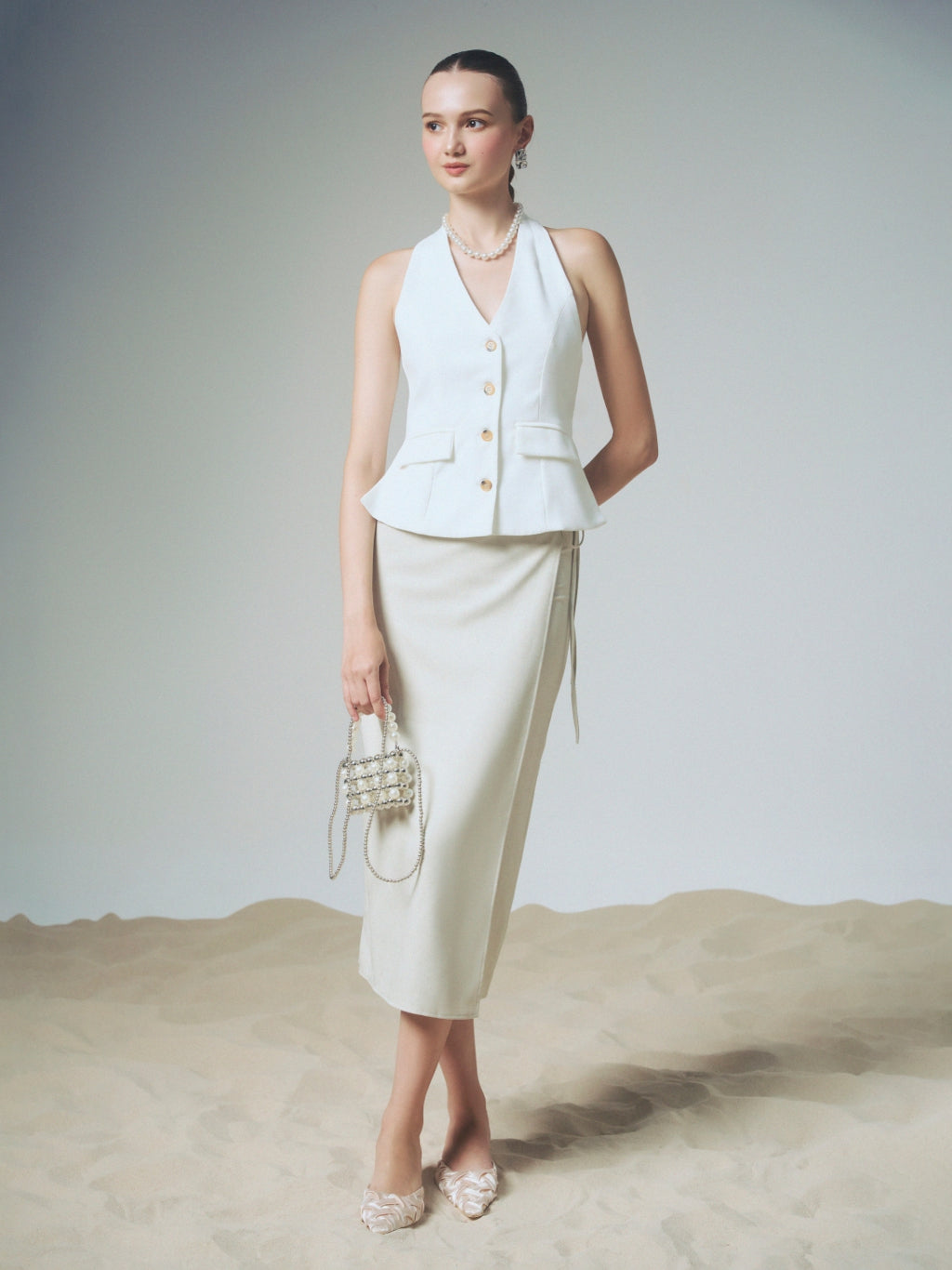 Chloémi Linen Skirt with Hem and Bow Tie | 4168 | Lana Official