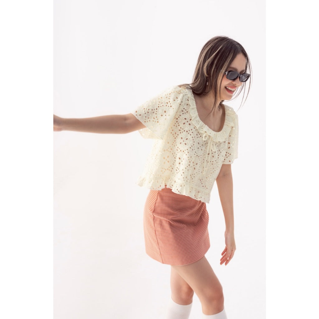 LIBÉ WORKSHOP - Loose shirt with ivory white perforated fabric