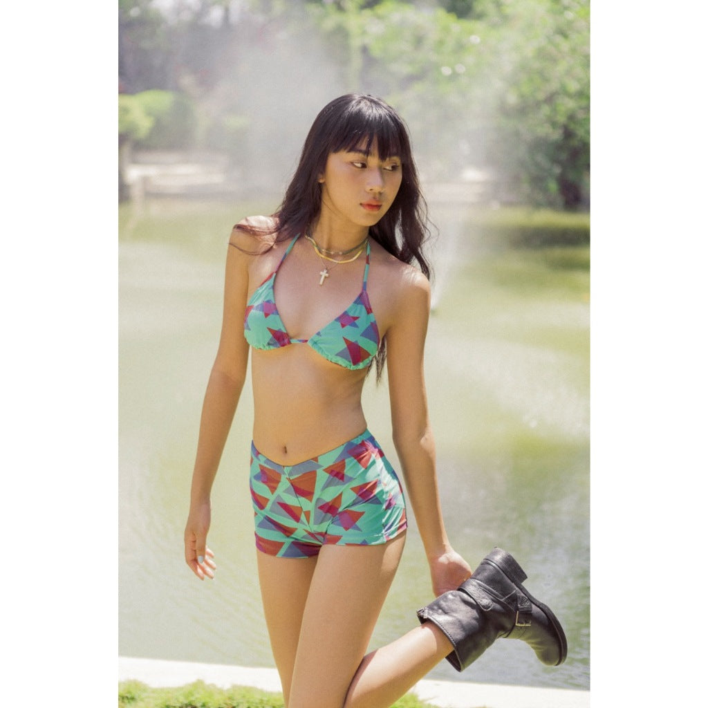 LIBÉ WORKSHOP - Two-piece bikini with blue patterned shorts