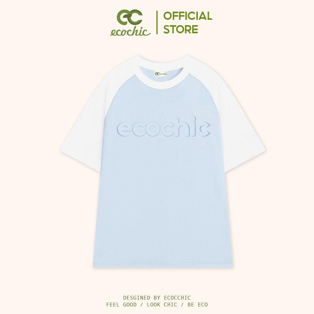 ECOCHIC EMBOSSED WORD RAGLAN T-shirt Local Brand Genuine Unisex Loose Form Oversize Premium Cotton 100% B022 