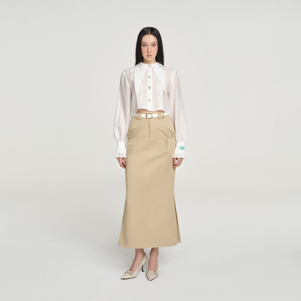 DEAR JOSÉ - Mariposa butterfly collar crop top shirt in white organza fabric