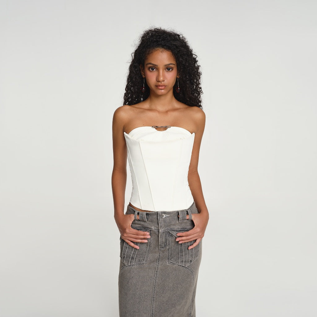 DEAR JOSÉ - PANDORA corset tube top in white chino