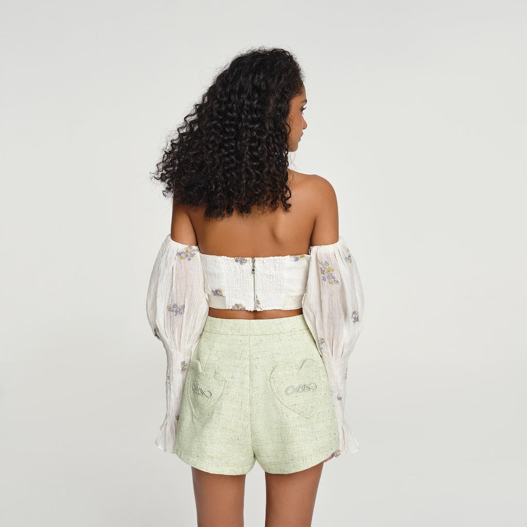 DEAR JOSÉ - ATLANTIS off-the-shoulder crop top in LILY floral organza fabric